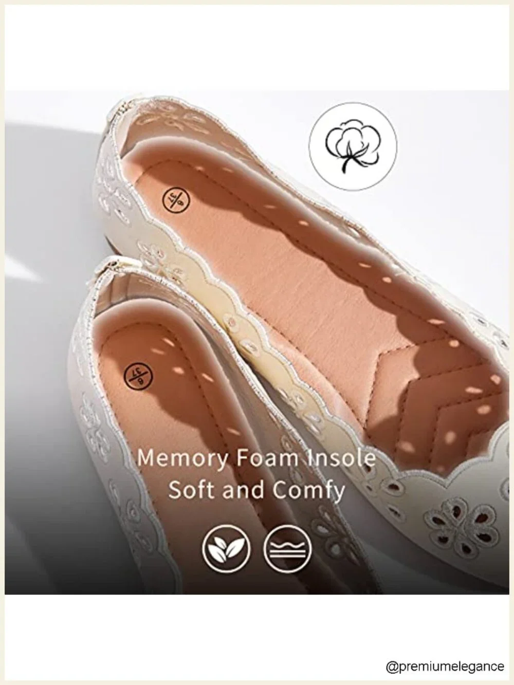 PU Leather Ballet Flats with Breathable Eyelets, Memory Foam Insole, Round Toe